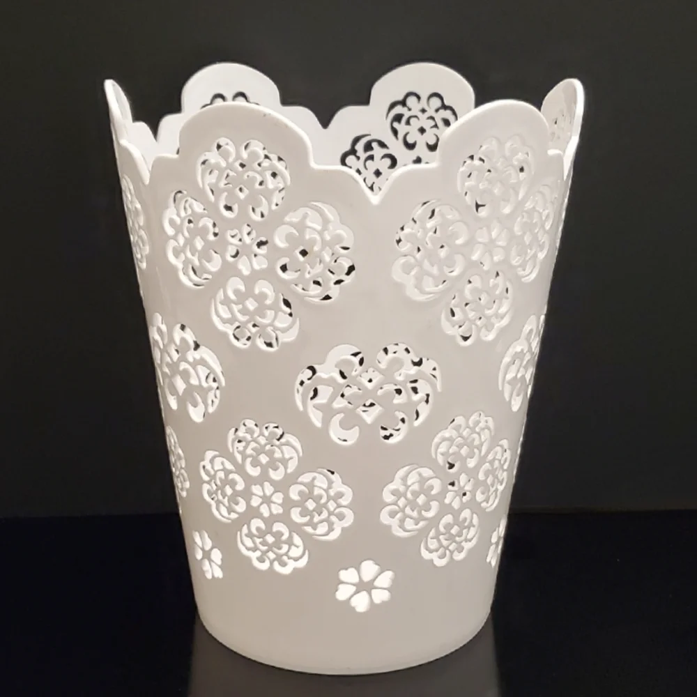 ONLY SOLD IN BUNDLE 12" White Floral Cutout Plastic Wastebasket - Picture 4 of 10